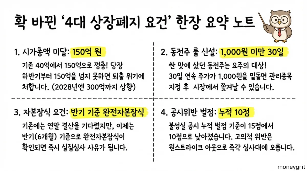 상장폐지 요건 한장 요약